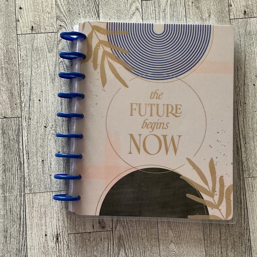 The Happy Planner Blue and Gold Future Begins Now Guided Self-Care Journal.